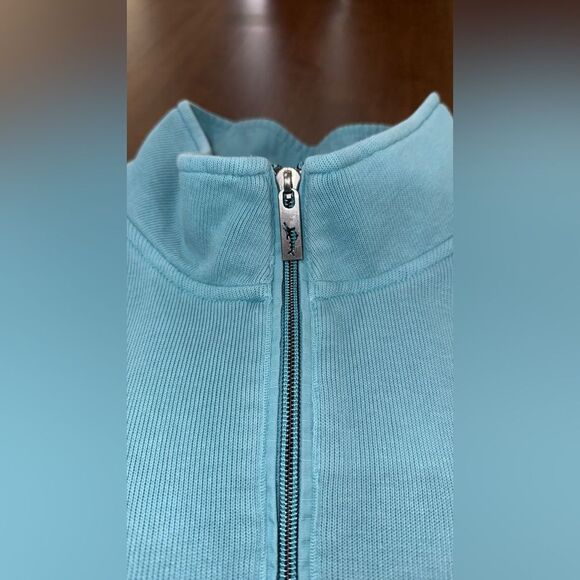Tommy Bahama Aqua Blue Quarter Zip Pullover Cotton Sweatshirt XL Marlin Logo - Picture 6 of 10